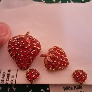 Vintage Strawberry Earring and Pin Set